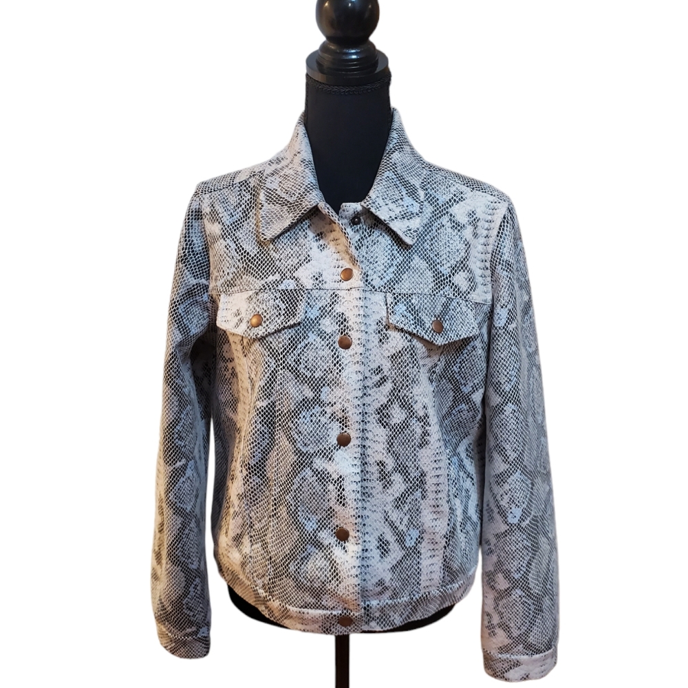 Olivaceous faux leather python snakeskin print jacket size medium